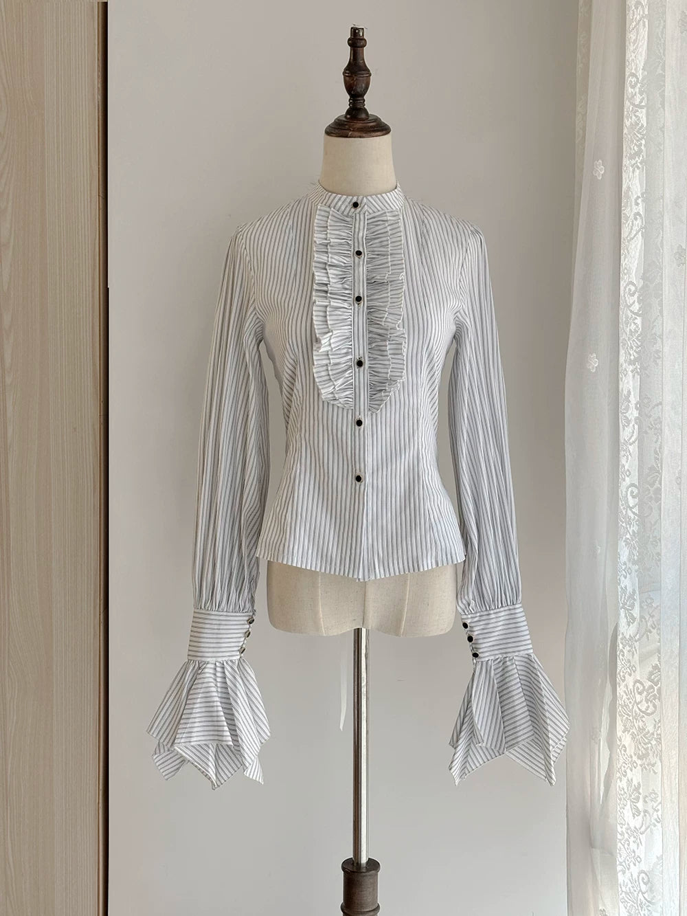 Perint Manor - Gothic Lolita Striped Dress, Tailor-made White Striped Shirt XS
