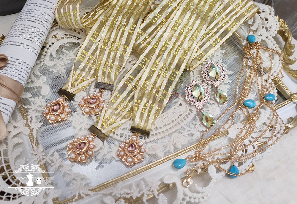 Miss Point~Dusk Bester~Egyptian Lolita Brooch Waistband Shawl a pair of decorative ribbons on both sides of SK (ivory color) 17026:232448