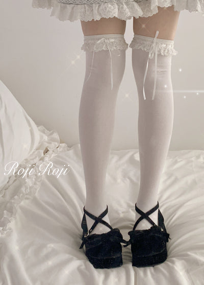 Roji Roji~Isabella~Sweet Lolita Lace Mid-Calf Socks Multicolors size white overknee socks 
