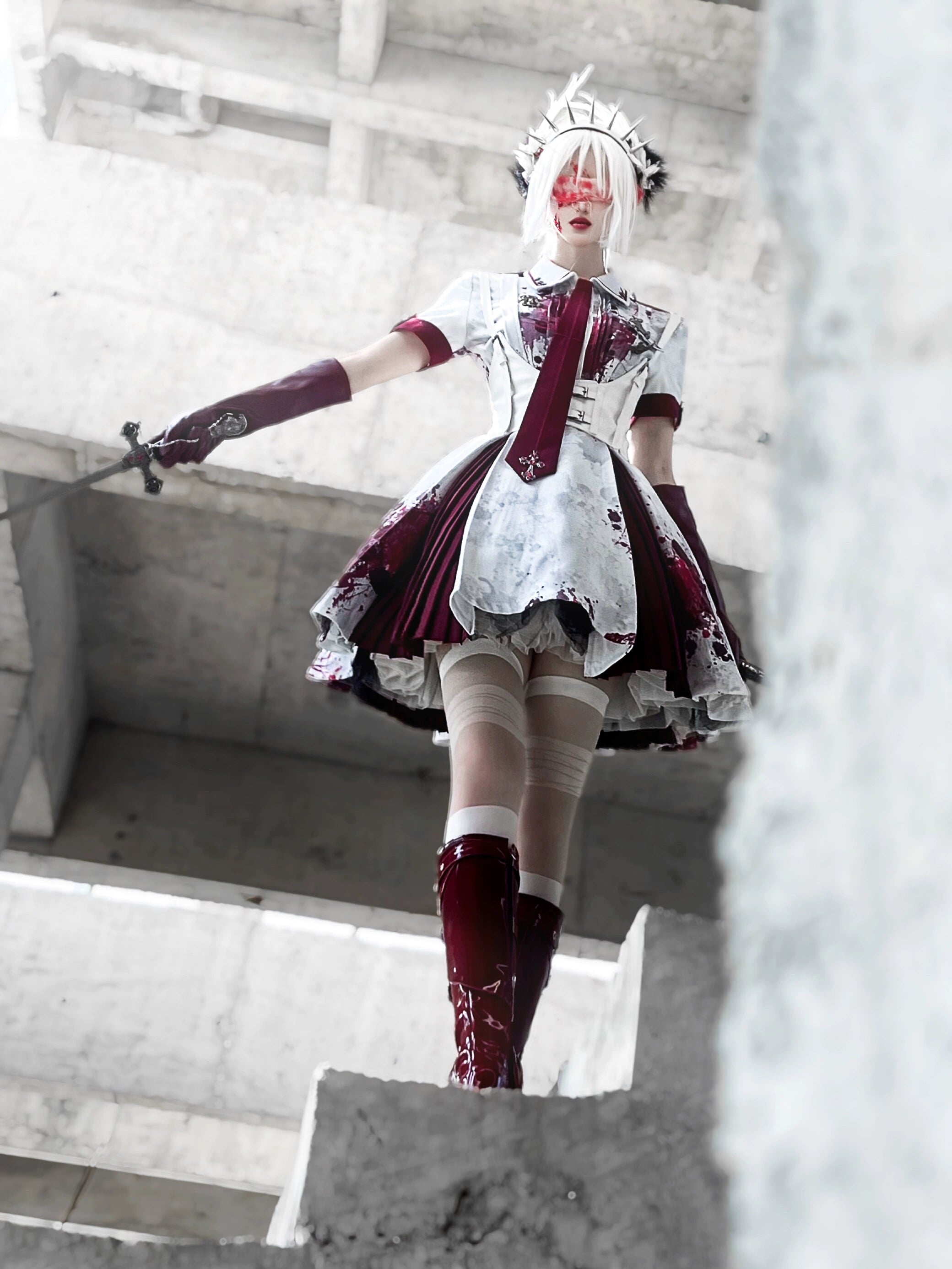 Your Highness - Iron Rose Black Mamba - Gothic Lolita OP Nurse Military Lolita Dress