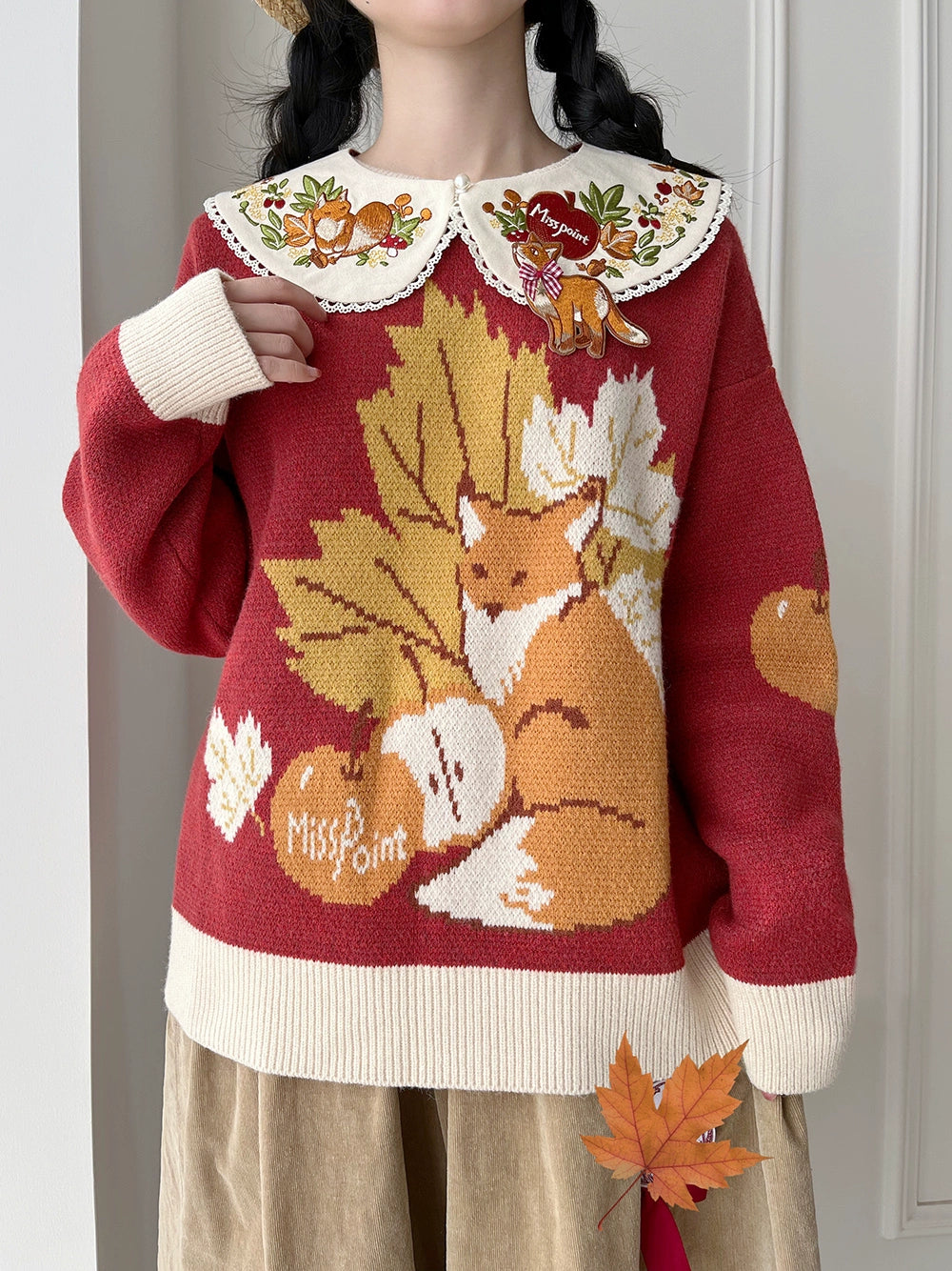 Miss Point - Fat Fox in the Forest - Kawaii Lolita Sweater Customized Winter Lolita Couple Outfit 37102:550950
