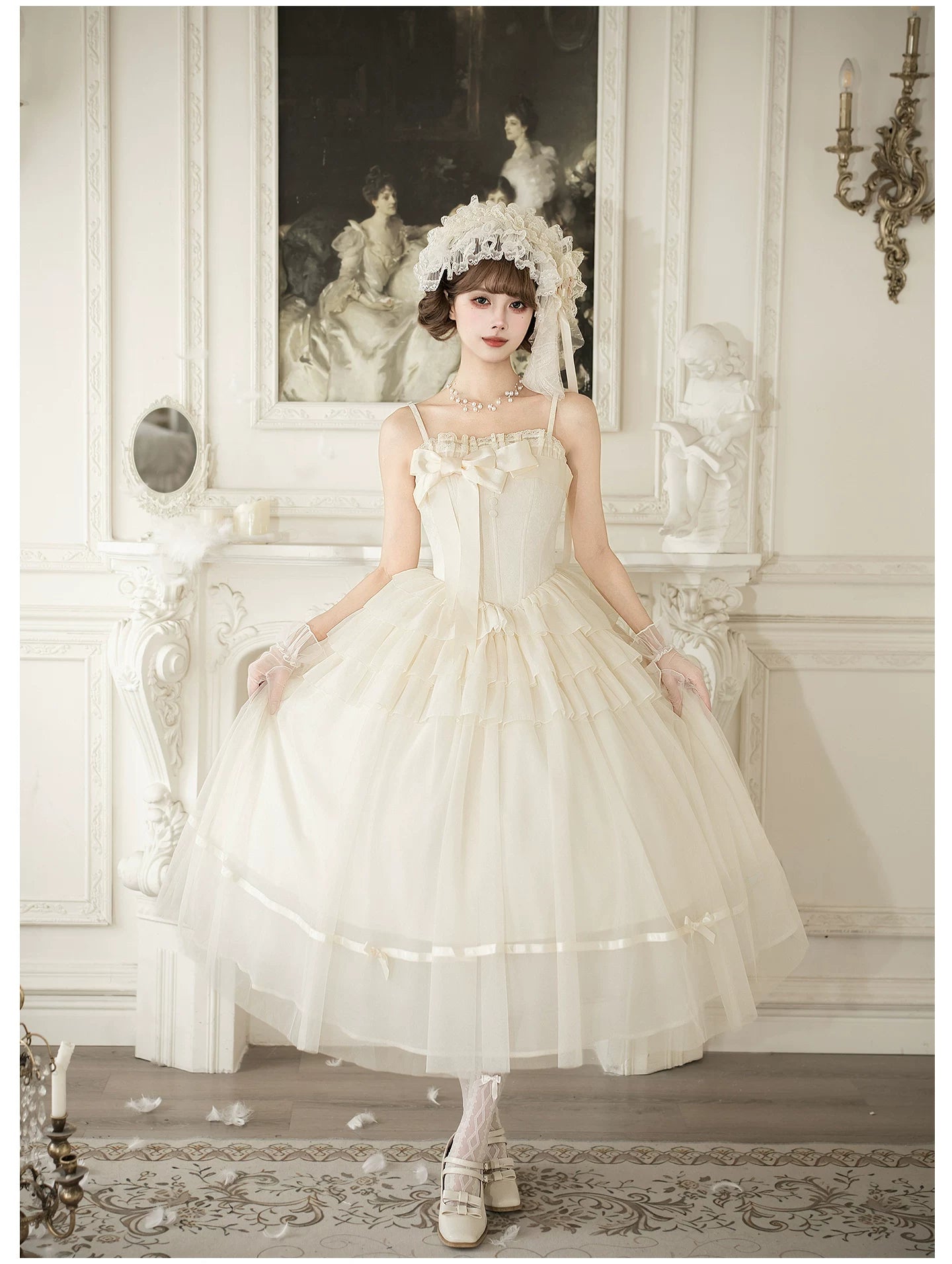 MistKiss Lily - Classic Lolita Tiered Hem JSK Dress, Fishbone Waist 45318:853822