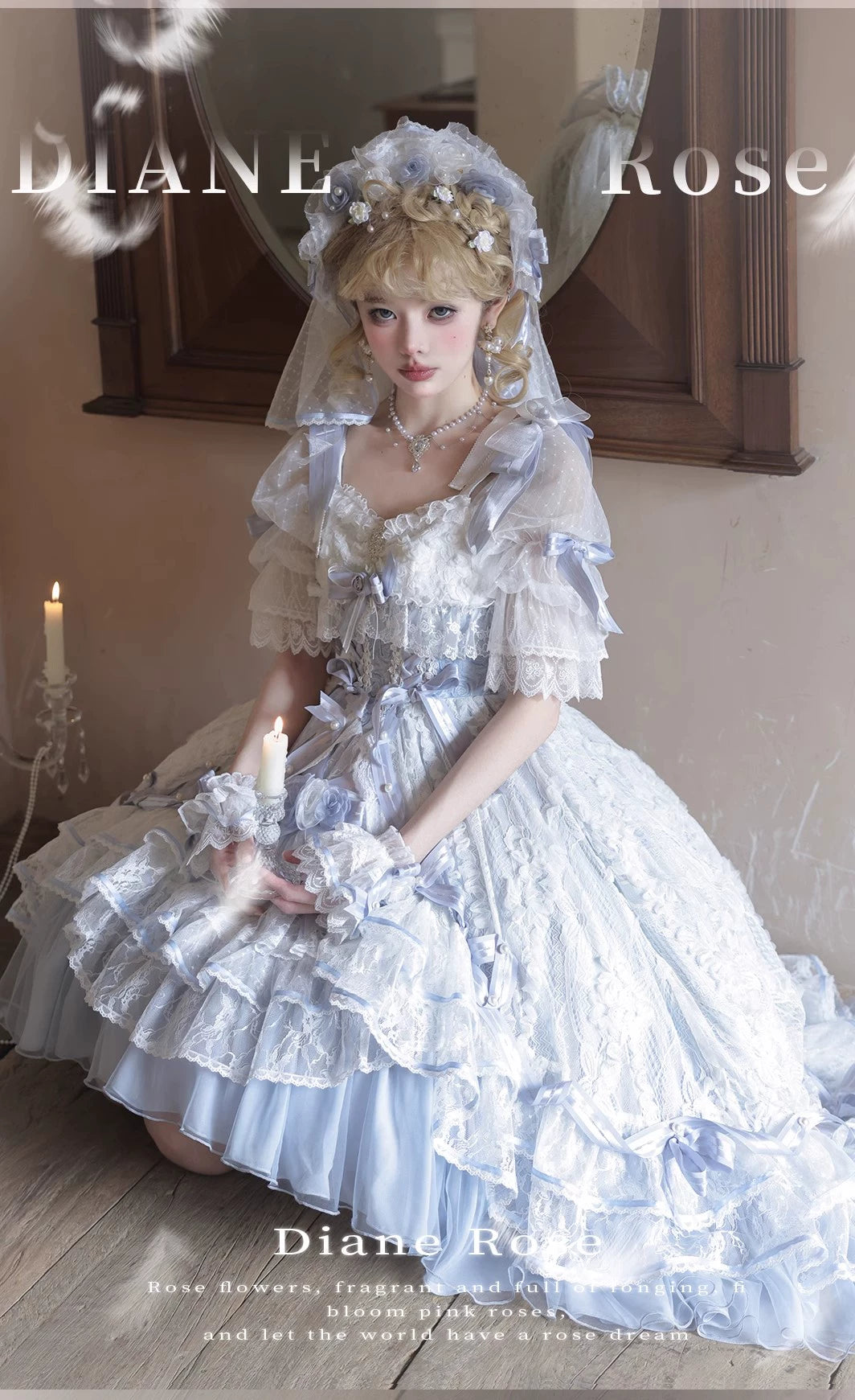 MieYe - Diana Rose - Bridal Lolita Dress Short Wedding OP with Accessories 41638:708686