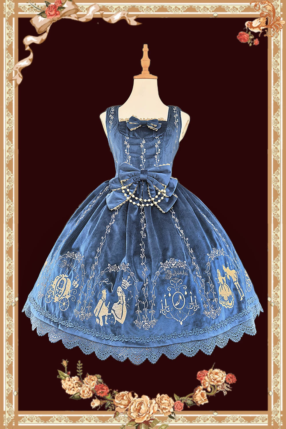 Cinderella - Velvet Classic Lolita JSK Dress, Princess Embroidery (L M S XL) 44649:817324