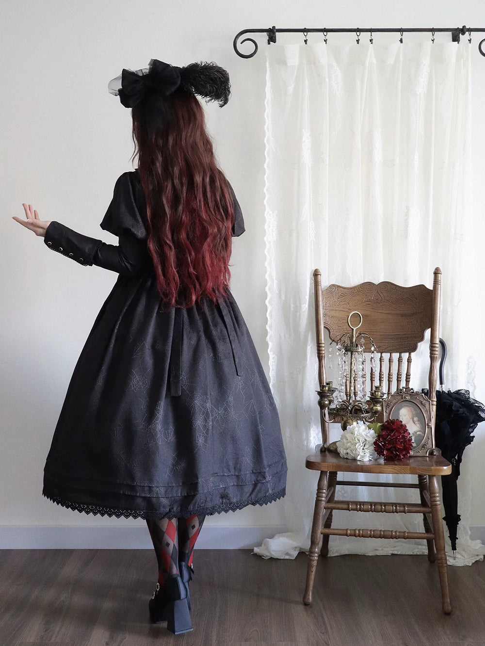 Blood Night Lantern - Jacquard Gothic Lolita Dress, Juliet Sleeve 44543:812334