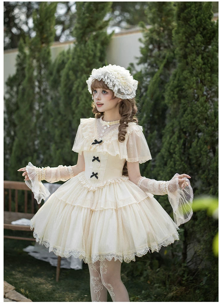 White Mist Promise - Classic Lolita Corset OP Set, Edwardian Collar & Tiered Hem 45173:838320