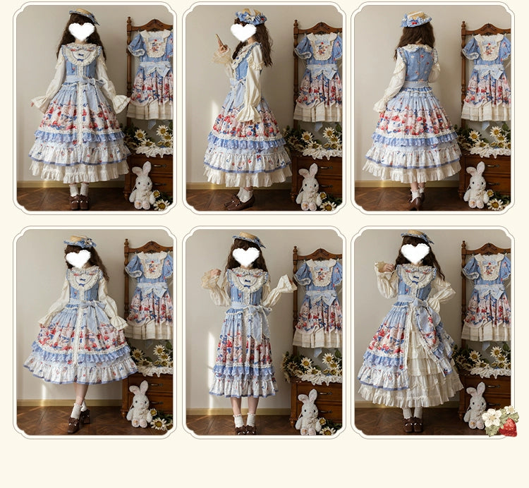 Honey Machine - Sweetheart Rabbit Berry - Country Lolita JSK & OP Dress Suit 44133:796156