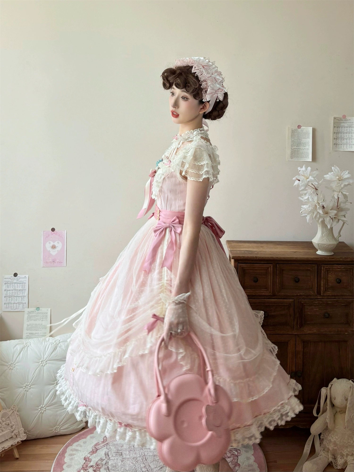 Uncle's Workshop - Fluttering Cherry Spring Strings - Cotton Sweet Lolita JSK Dress 42196:776686