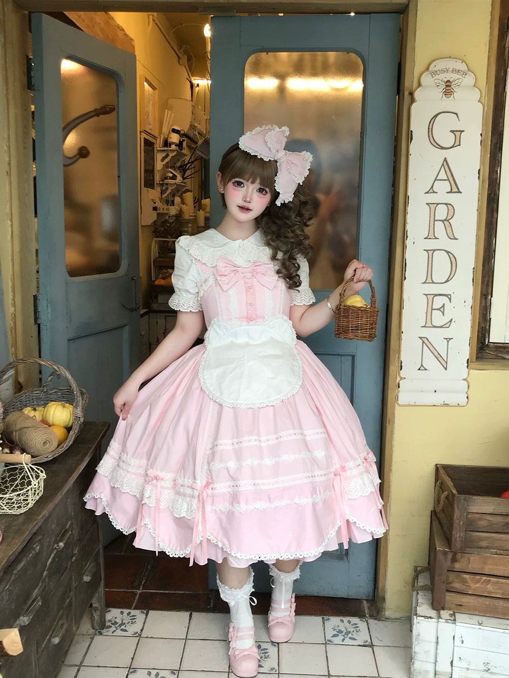 Vintage Petal Rabbit - Cotton Old School Lolita JSK Dress With Petal-Shaped Hem 43136:769590
