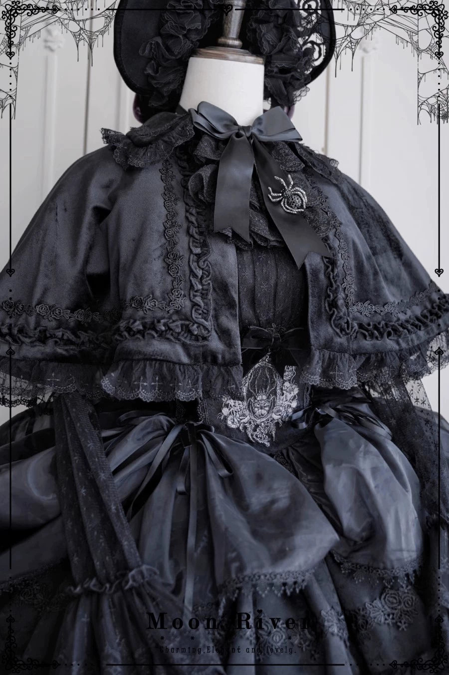 Moon River - Moonlit Spider - Gothic Lolita SK & JSK Dress Outfit Set (Black / L M S) 44232:799405