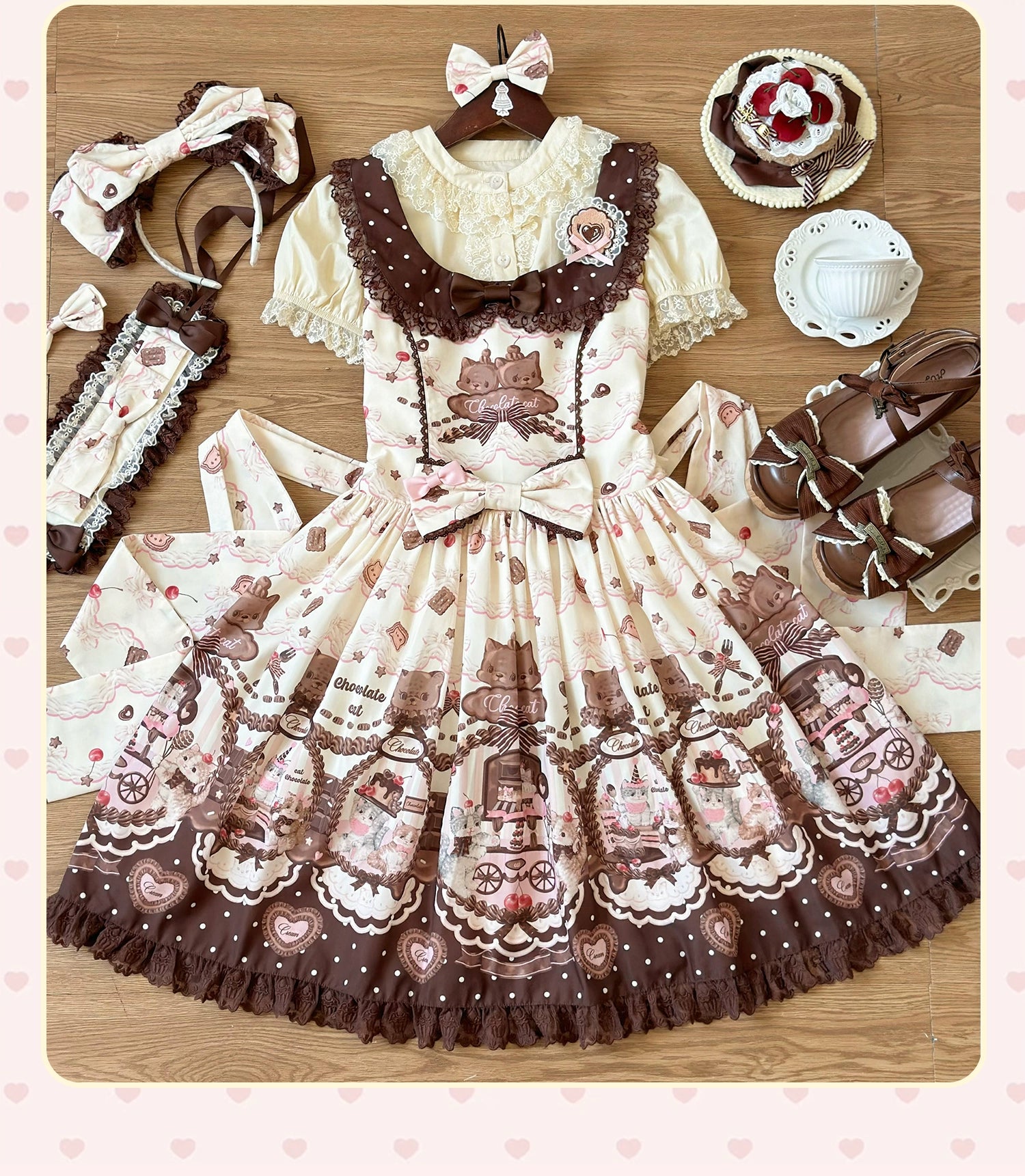 Sweet Dream Sheep - Chocolate Cat - Kawaii Lolita JSK, Cat & Chocolate Print 43857:787316