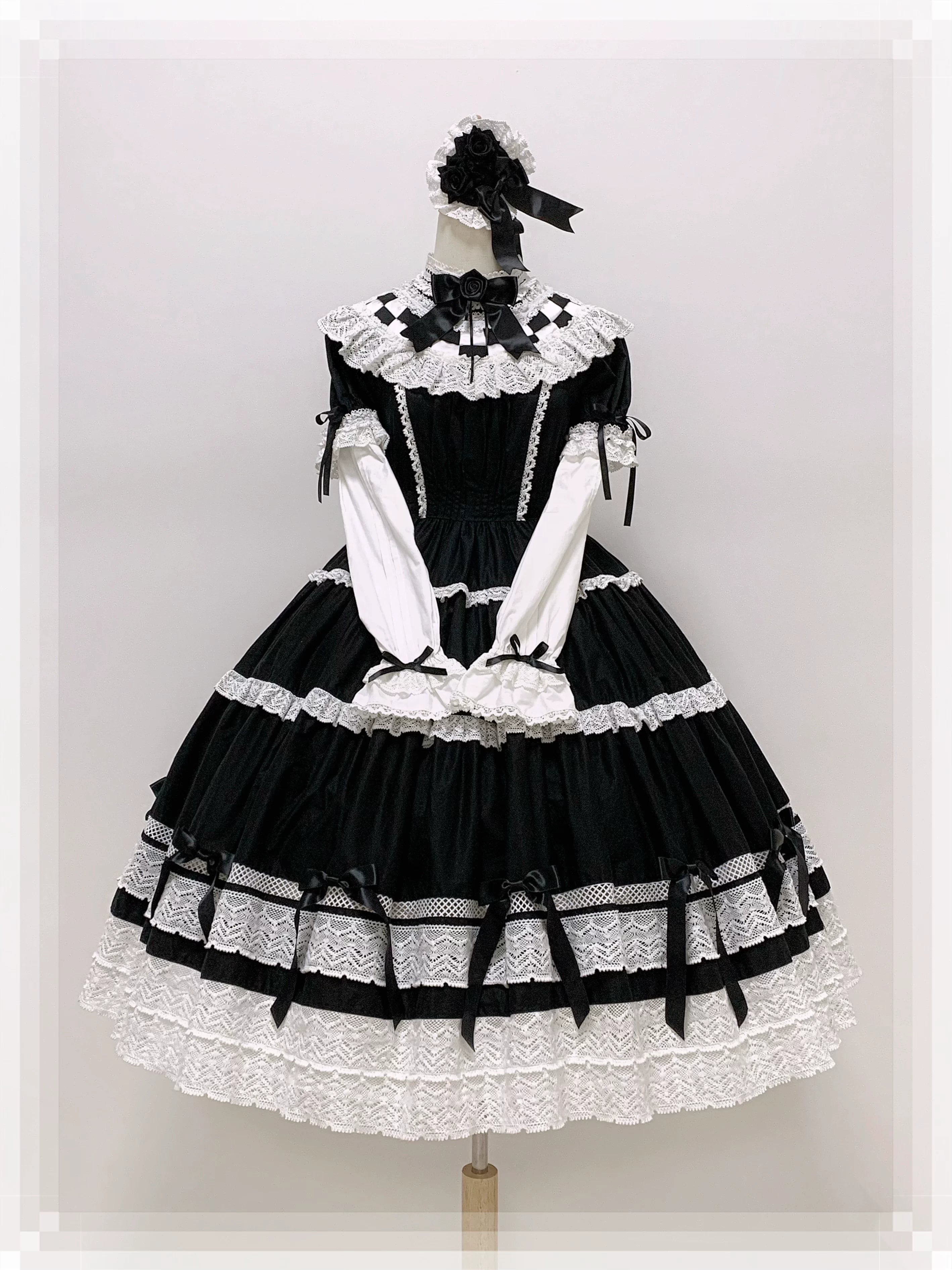 Edelburg Rose - Old School Lolita Cotton OP Dress Set, Detachable Sleeves (L M S XL) 45685:859070