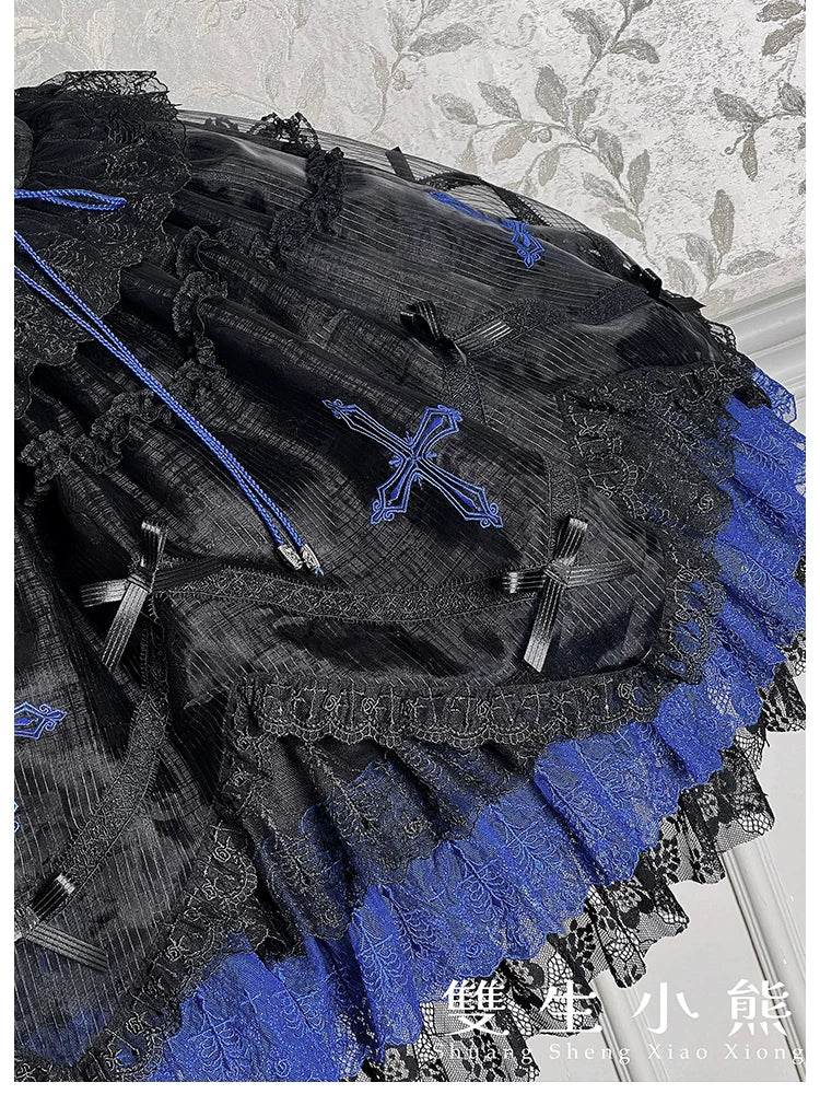 Dark Fog Feast - Gothic Lolita Bust-support Strap Dress, Lace & Cross 45256:842557