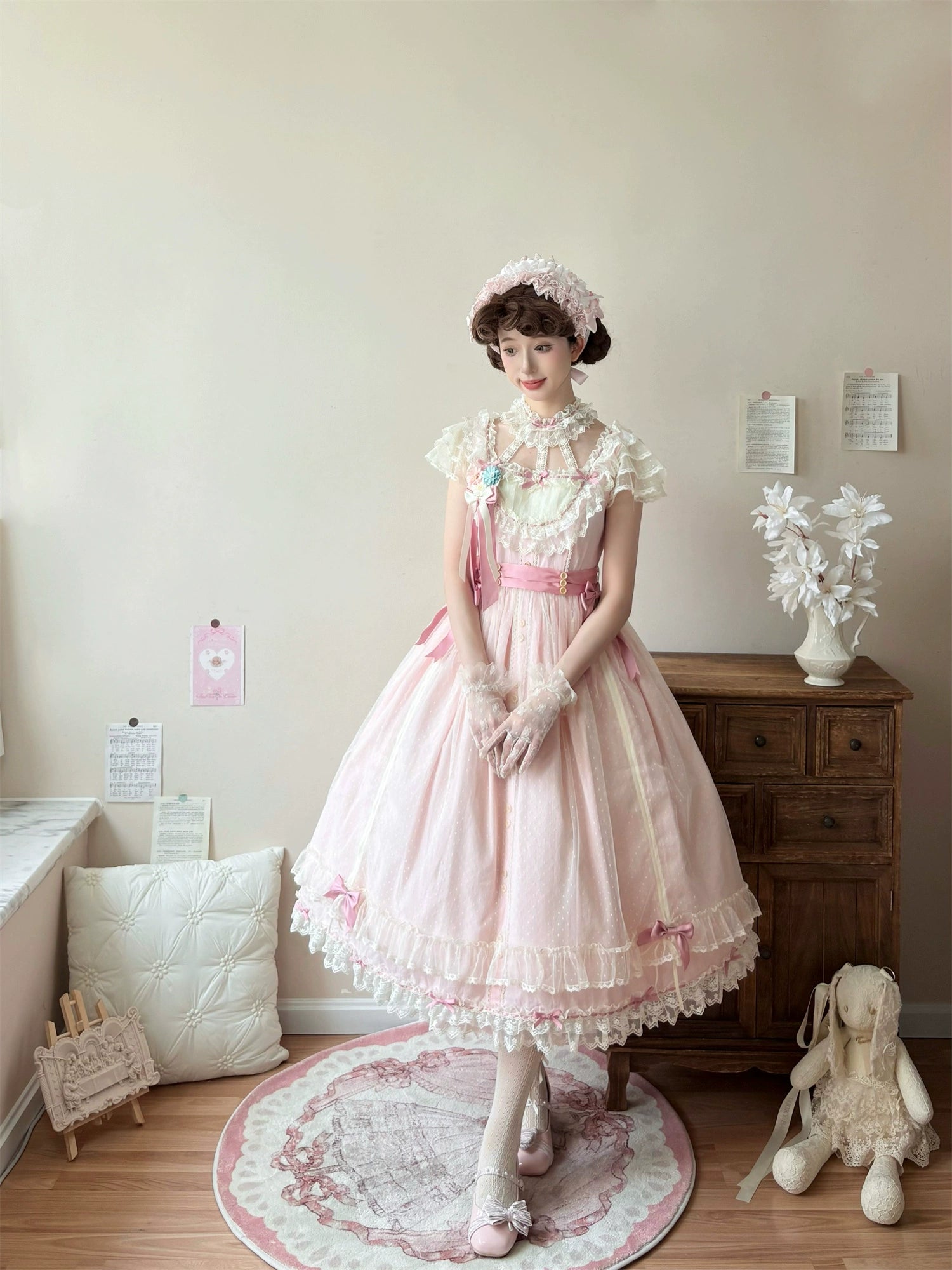 Uncle's Workshop - Fluttering Cherry Spring Strings - Cotton Sweet Lolita JSK Dress 42196:776683