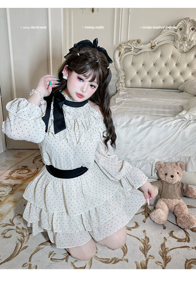 Yingtang~Black Chocolate~Sweet Lolita Skirt Plus Size Dot Print Blouse Skirt Set skirt XL 