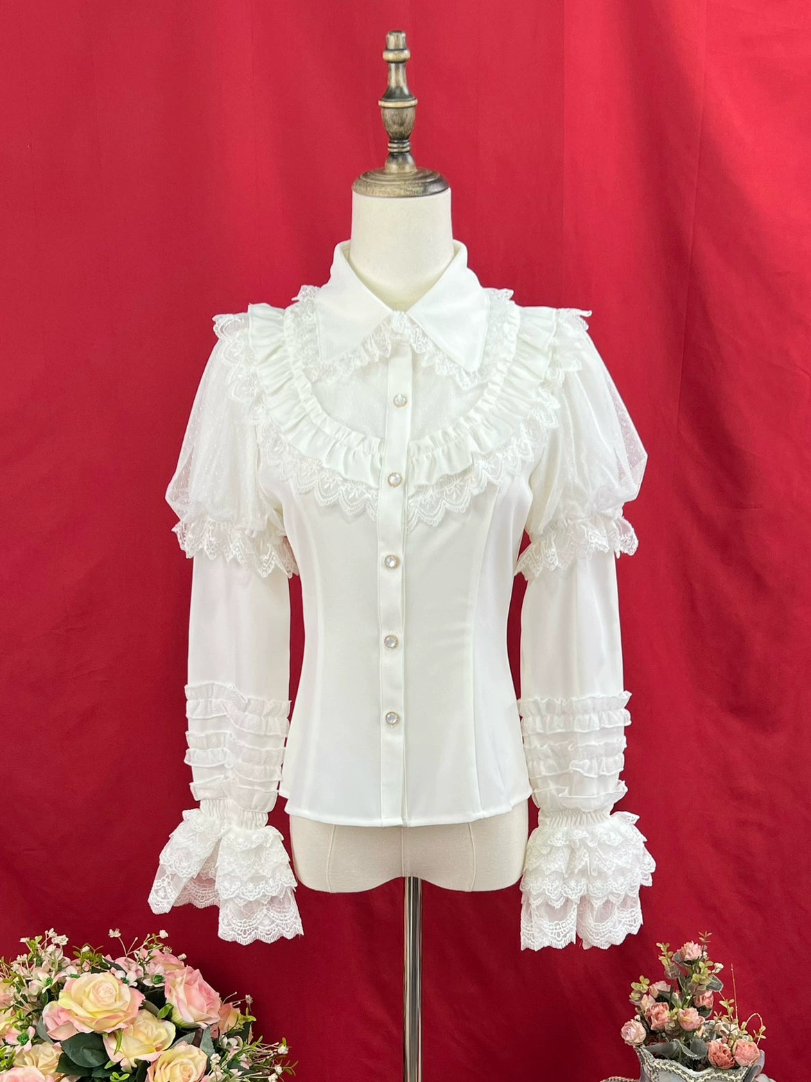 DMFS Lolita - Sweet Lolita Shirt Peter Pan Collar Blouse Detachable Sleeves Creamy white S
