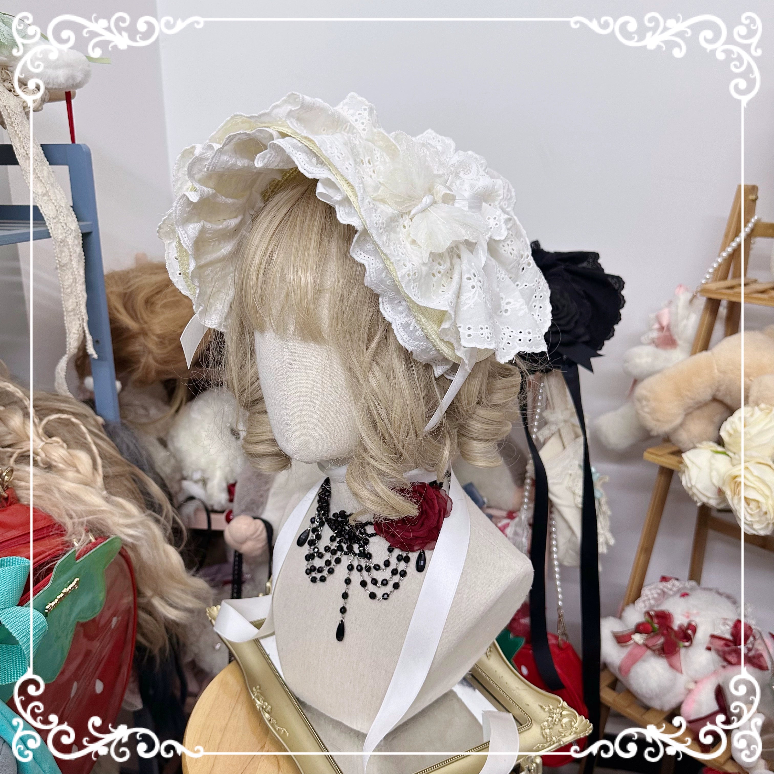 Chestnut Lolita - Gothic Lolita Bonnet Pure Cotton Hat Pure white BNT