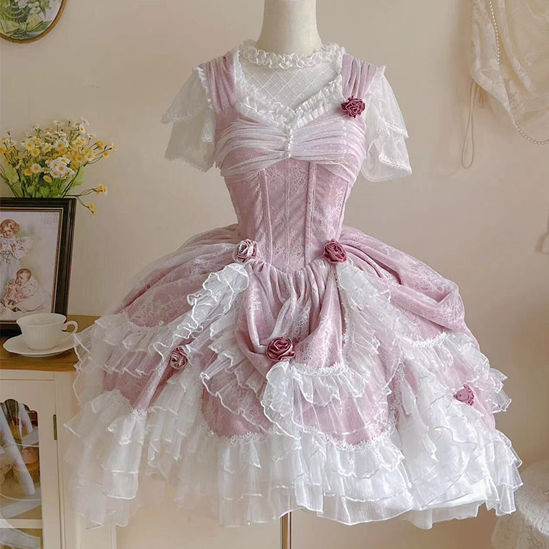 Sakurada Fawn - Manta - Plus Size Sweet Lolita JSK Dress with Rose Decoration JSK Only S