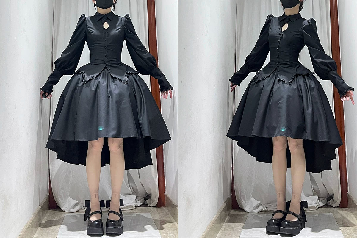 Shadow Hymn - Gothic Lolita Solid Shirt & Skirt, Side Zipper
