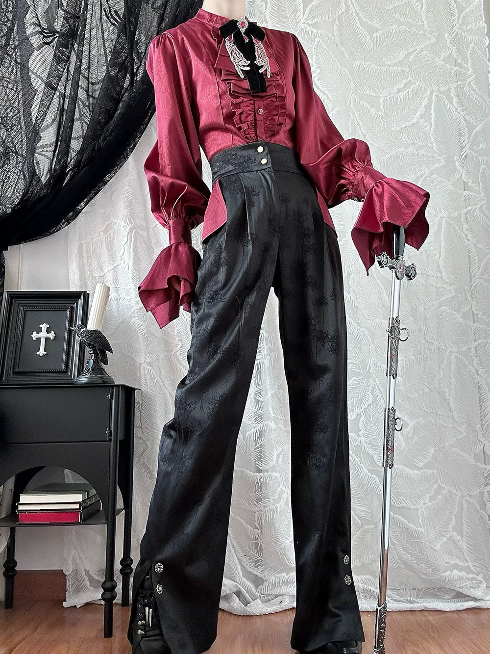 Moonnight Return - Ouji Lolita Jacquard Pants & Shorts, Side Pockets 44596:814340