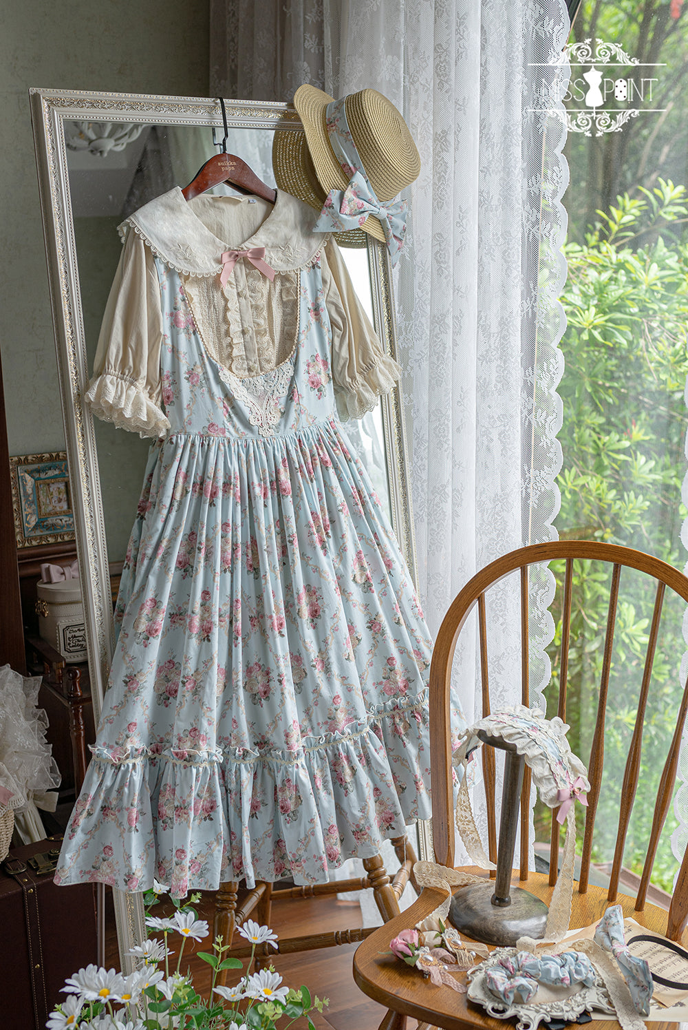 Miss Point - Happy Summer Elegant Lolita Floral JSK XS blue floral JSK