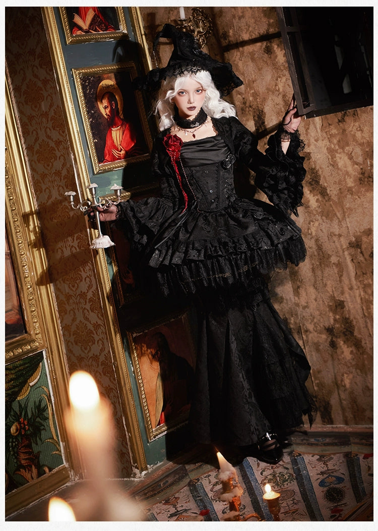 With PUJI - Letter and Poetry · Twilight - Black Gothic Lolita Skirt Set, Witch-Inspired 43525:778341