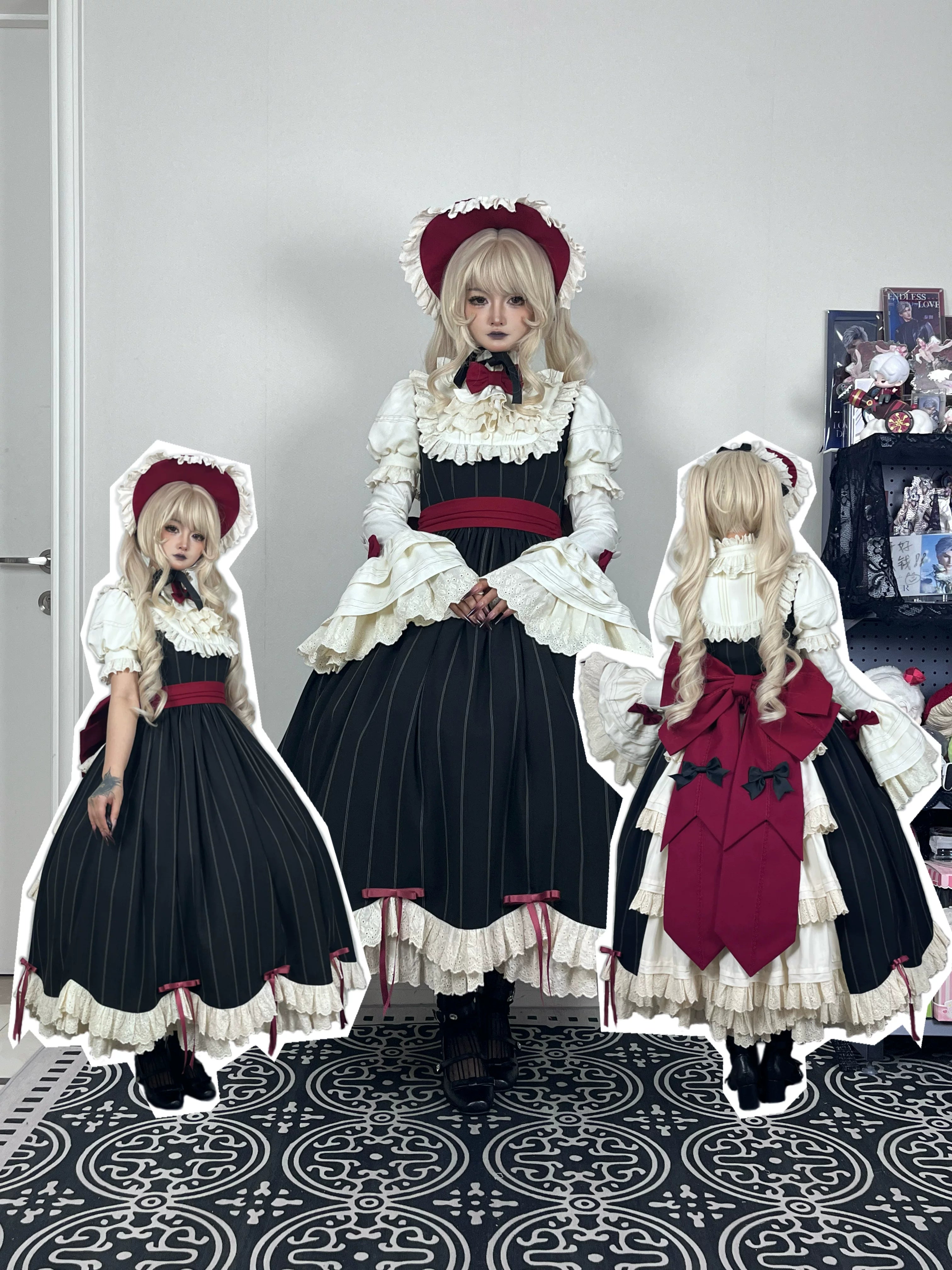 Striped Poem - Gothic Lolita Striped OP Dress with Detachable Sleeves 45403:846888