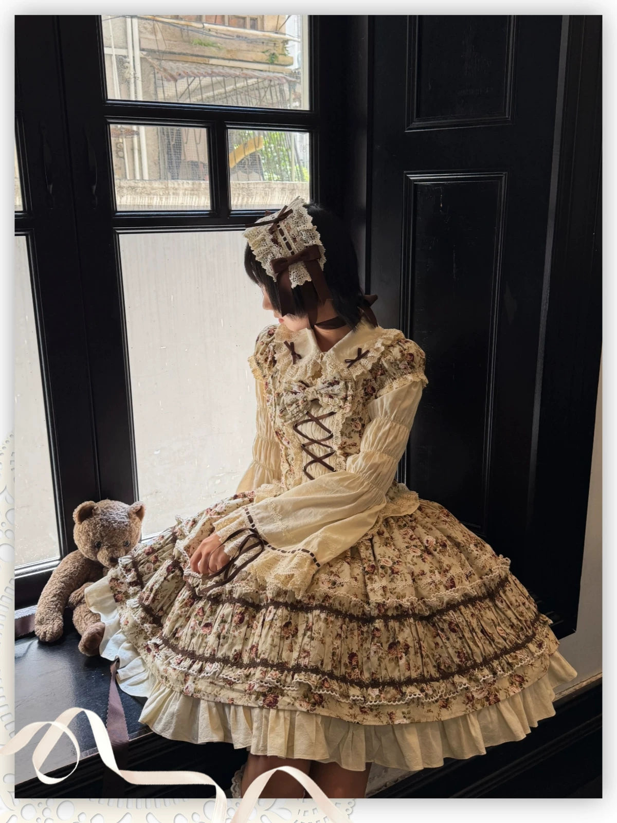 Old Rose Garden - Cotton Old School Lolita Top & Skirt Set, Floral Print 45886:866519