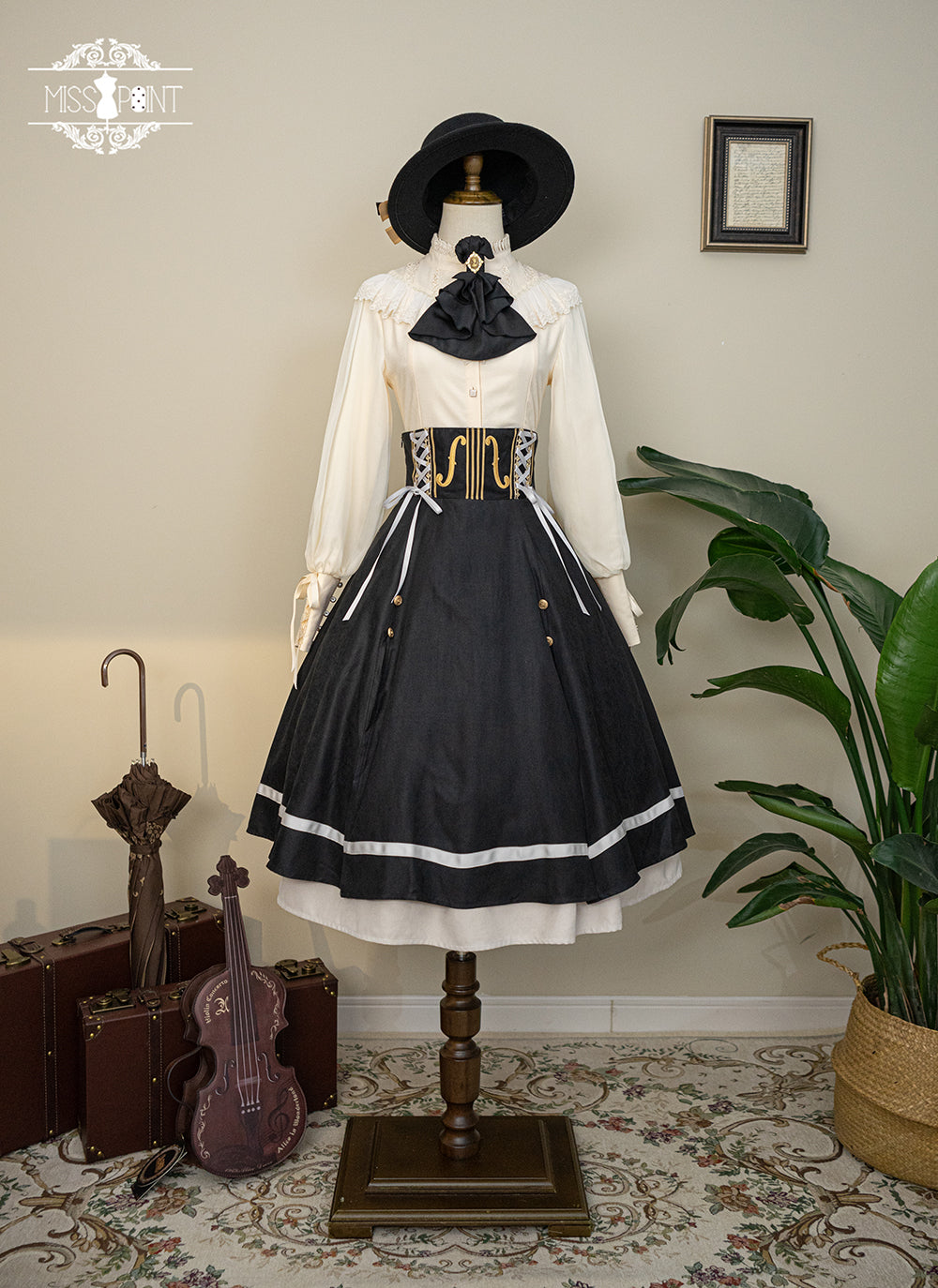 Miss Point~Golden Movement~Elegant Lolita Fishbone Skirt Customized (2XL L M S XL XS / black) 32242:381460