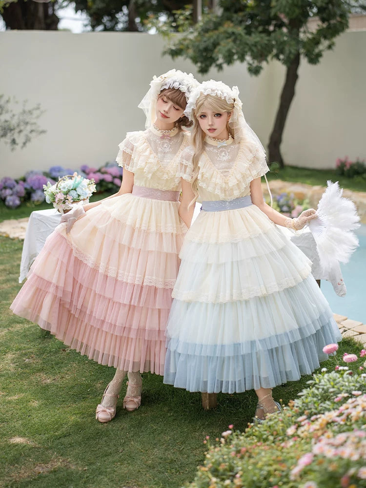 True Vow - Embroidered Classic Lolita Dress, Layered Gradient Hem