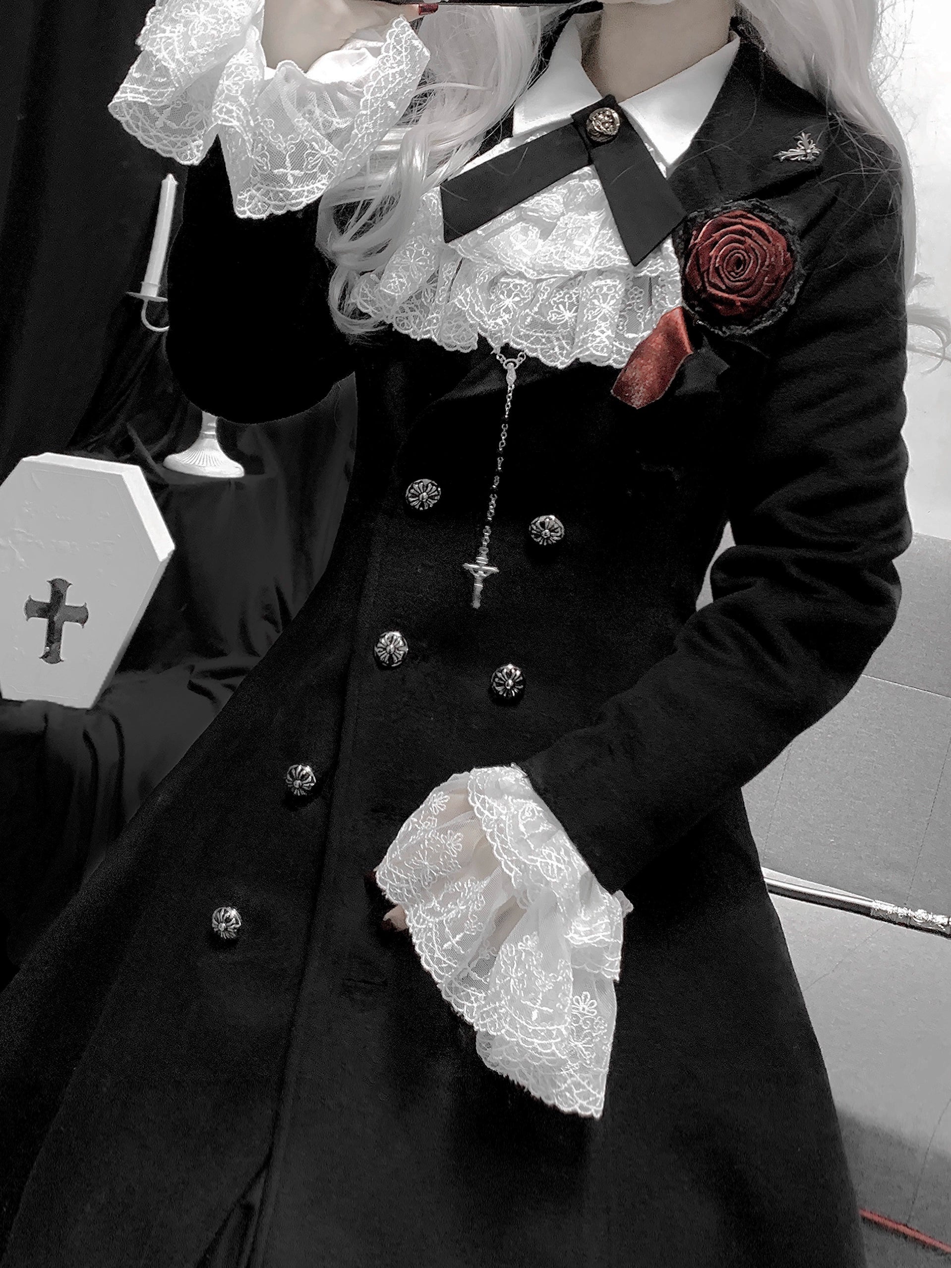 Nightingale Girl - Downfall Dawn - Gothic Lolita Black Double-Breasted Coat 43930:789778