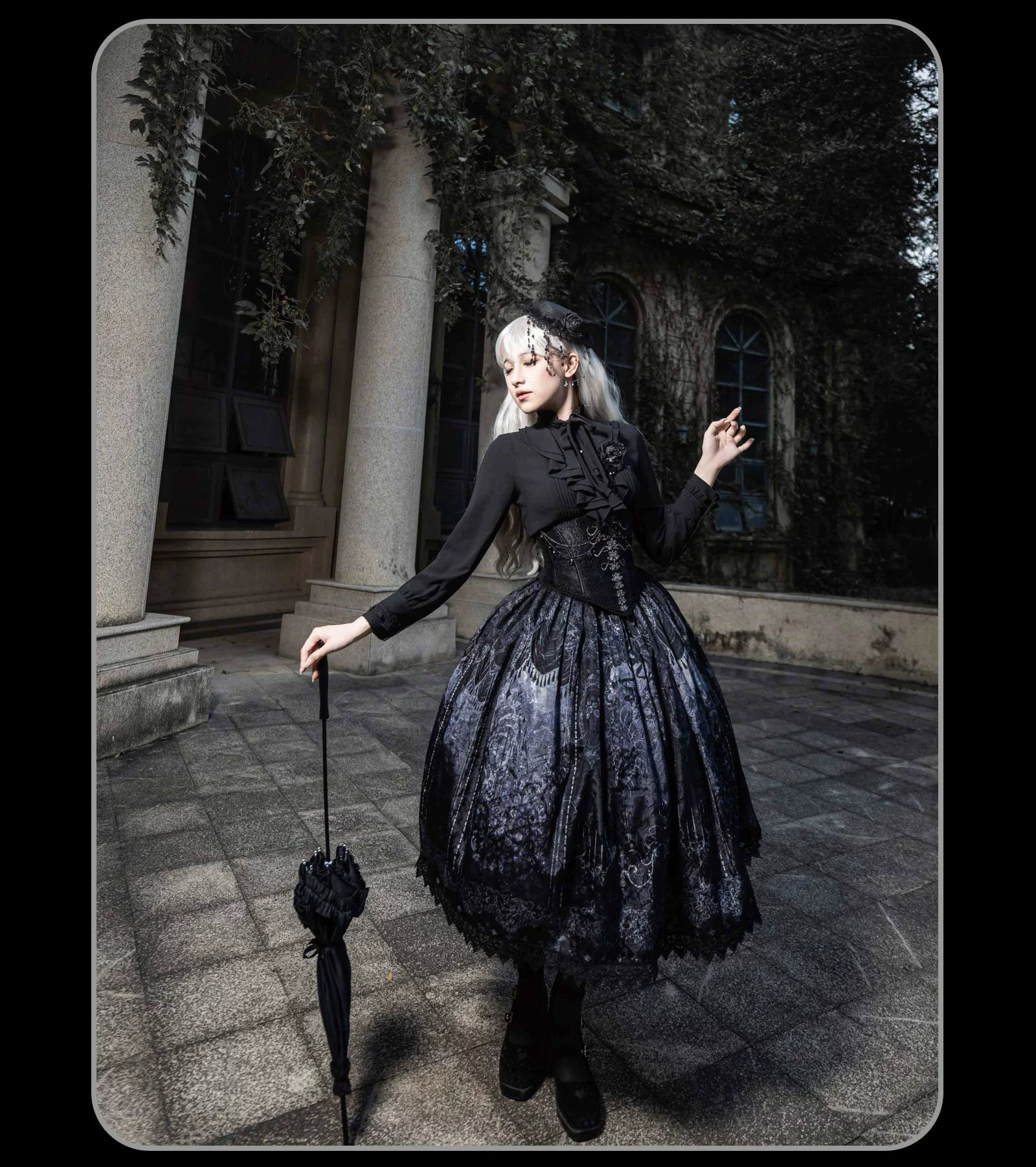 Susin Lolita - Bone-Eroded Butterfly - Gothic Lolita JSK & SK Set 44051:793339