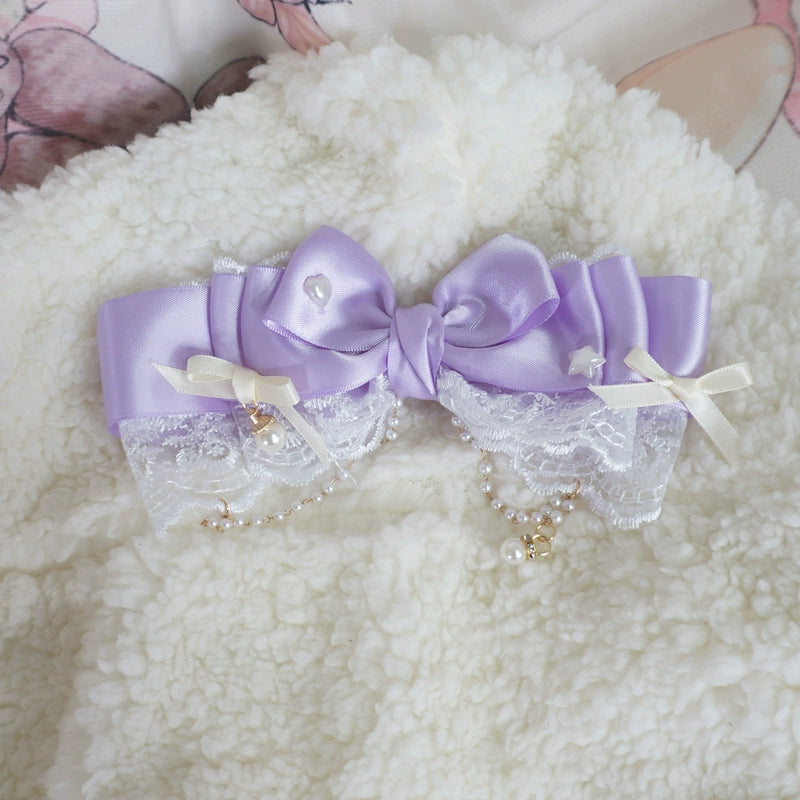 MaoJiang Handmade - Dreamy Sweet Lolita Layerd Bow Hair Clip, Pearl Accents Purple