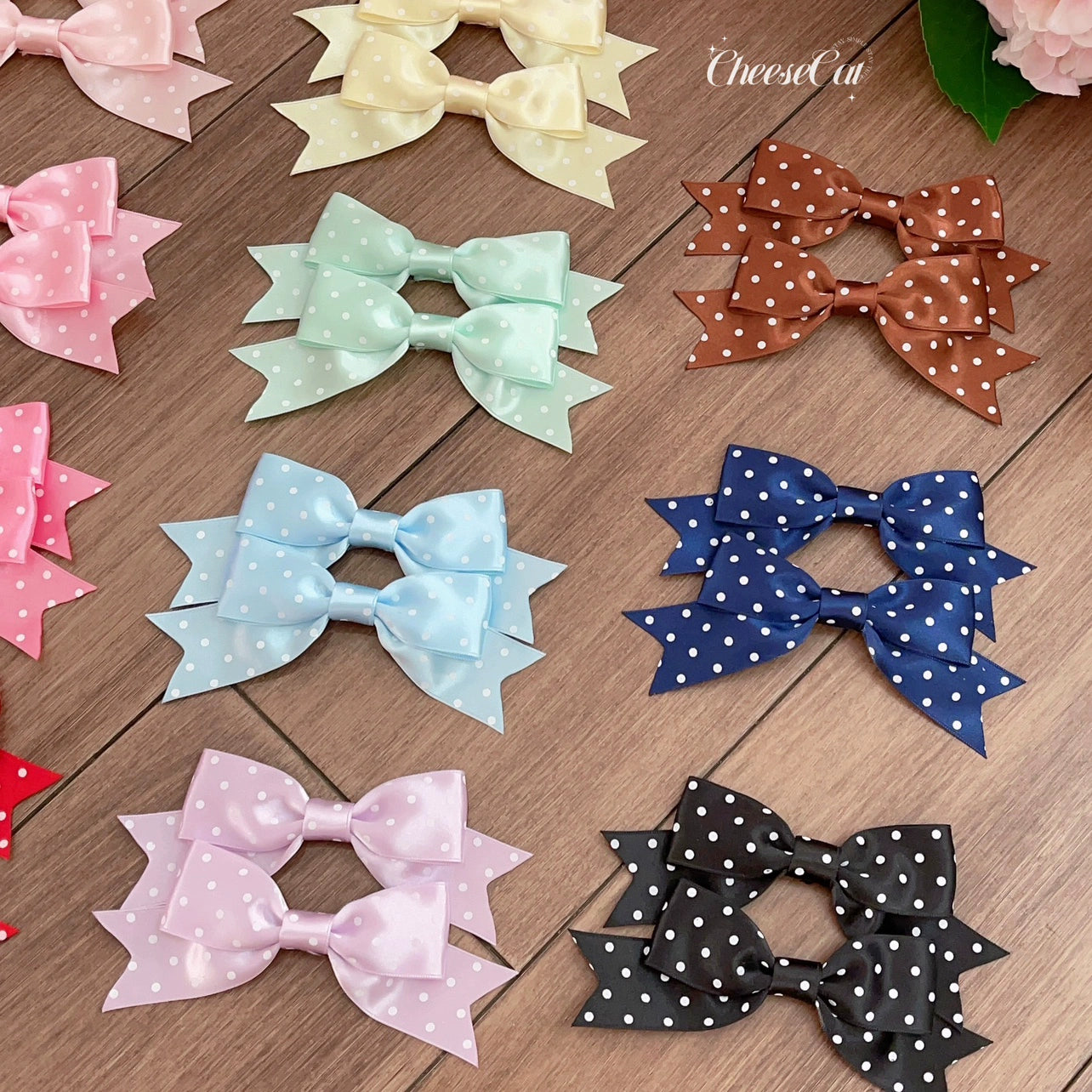 Cheese Cat - Kawaii Lolita Hair Clip Polka Dot Ribbon Bow Clips a purple hair clip