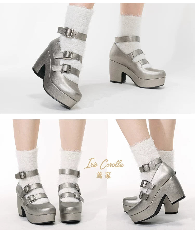 Custom-B - Gothic Lolita Heel Shoes, Triple Buckle Straps 44691:818804