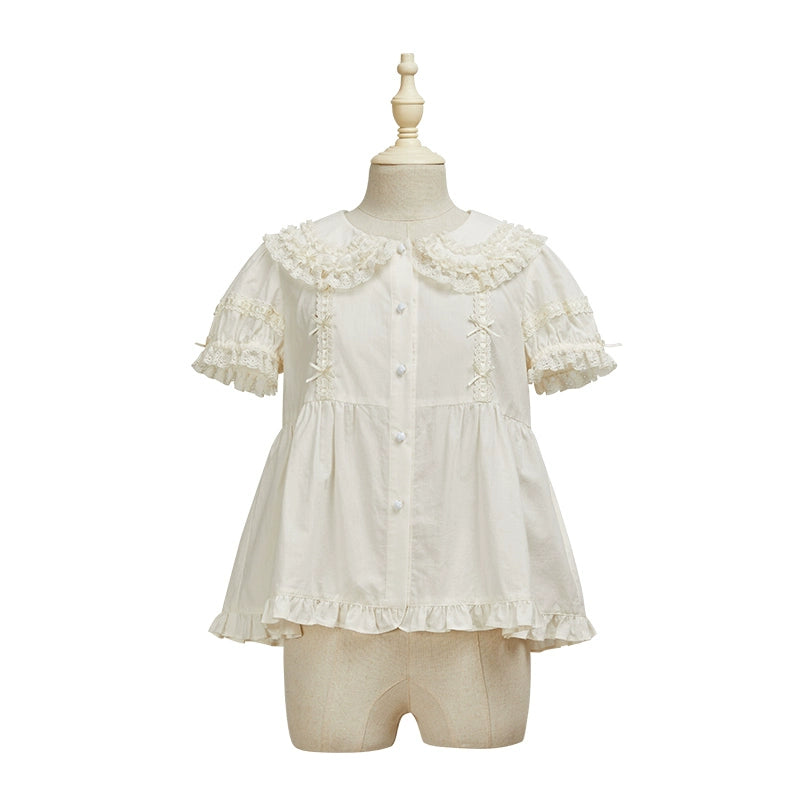 Summer Fairy - Cloud Dream - Sweet Lolita Shirt Peter Pan Collar Innerwear XS Short-sleeved shirt in off-white