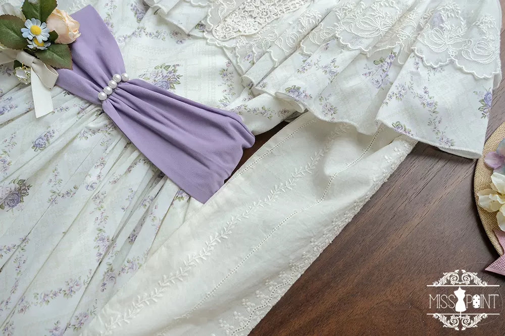 Miss Point - Woody Rose - Lolita Headband Flower Brooch 2.0 purple waistband