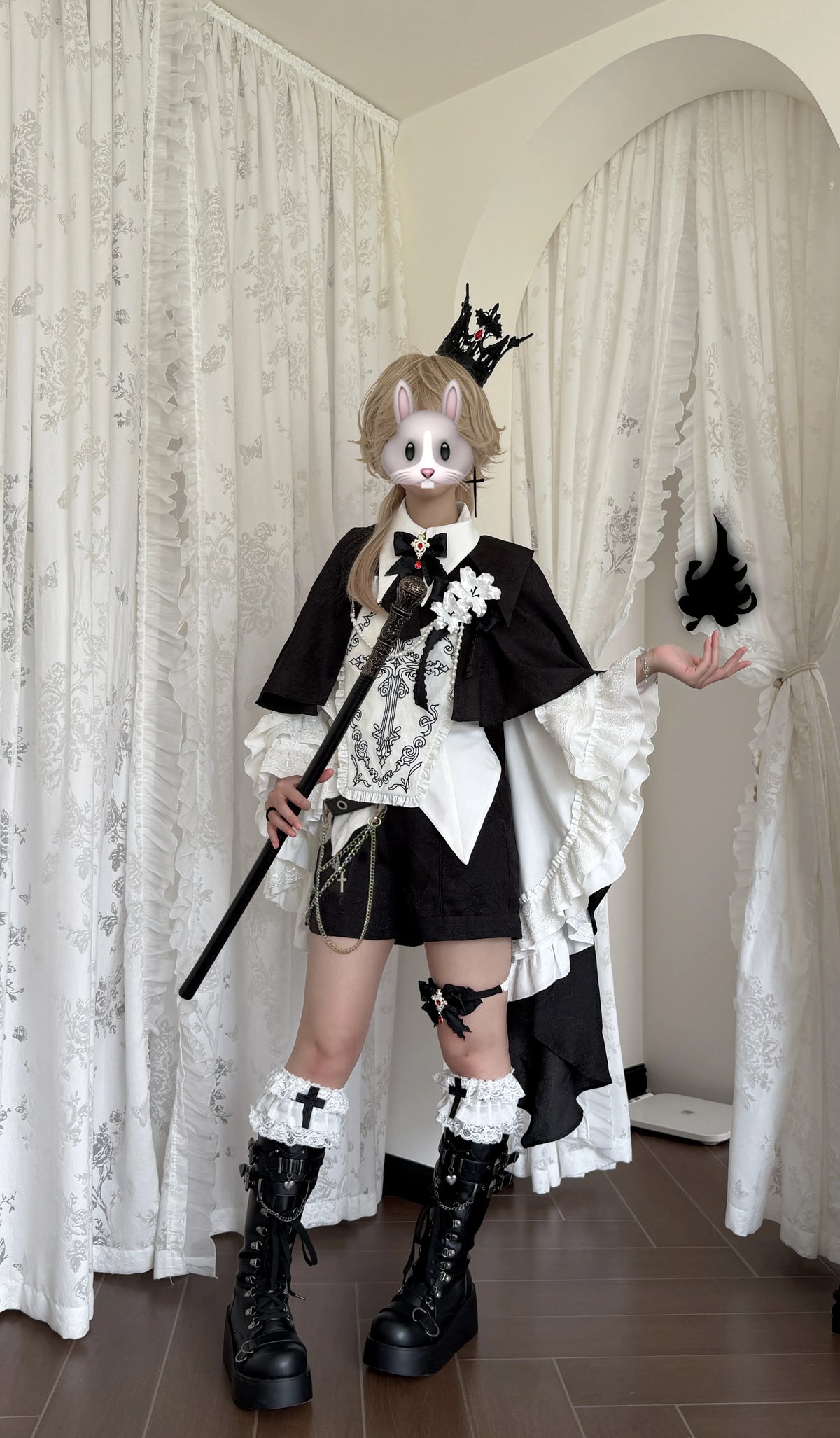 Sloth of Seven Deadly Sins - Ouji Lolita Hime Sleeve Blouse & Shorts Set, Cross Embroidery