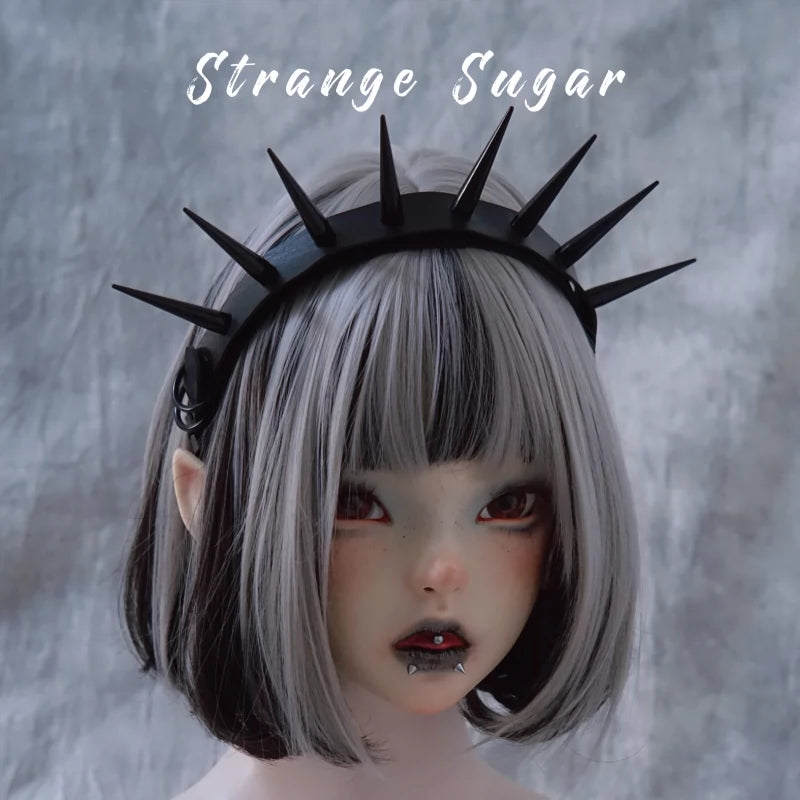 Strange Sugar - Punk Gothic Lolita KC Faux Leather Rivet Hair Accessories Black