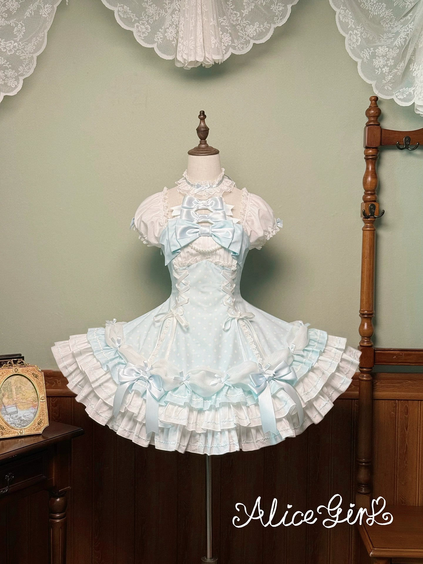 Alice Girl - Old School Polka Dots - Halter Neck Sweet Lolita OP Dress (L M S XL XS XXL) 43701:783570