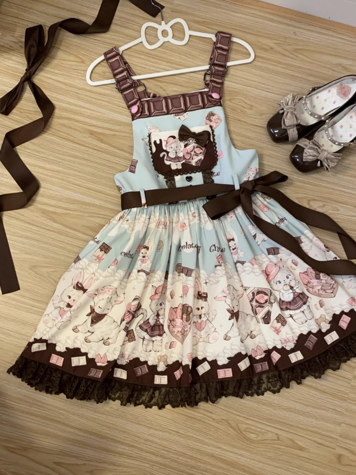 TwilightCrush - Heartbeat Miao Qiao - Kawaii Lolita Salopette Summer Cat Print Dress S Mint salopette