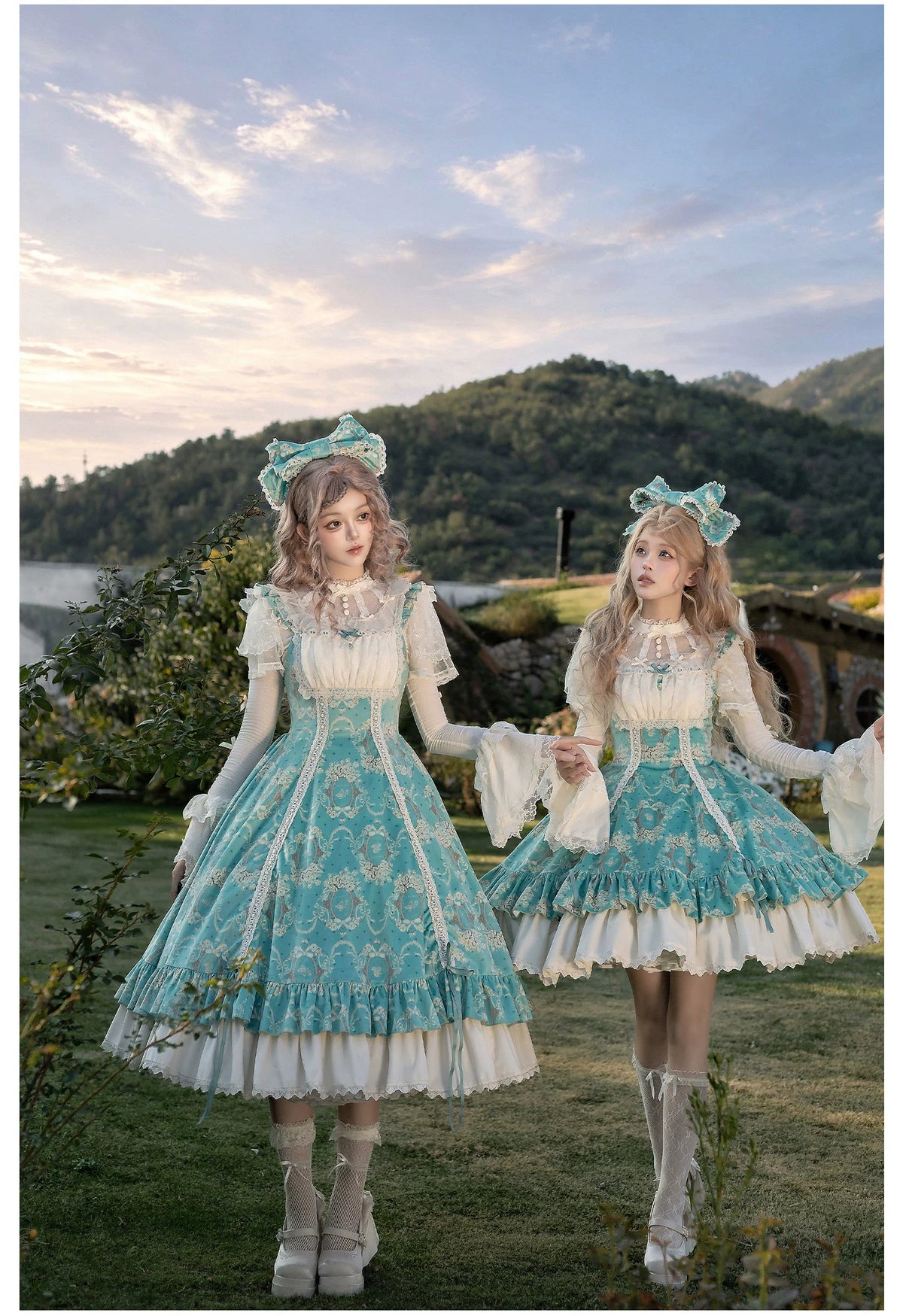 Old Courtyard Floral Letter - Classic Lolita Printed JSK Dress Set, Drawstring Lift-up Hem 46102:875318