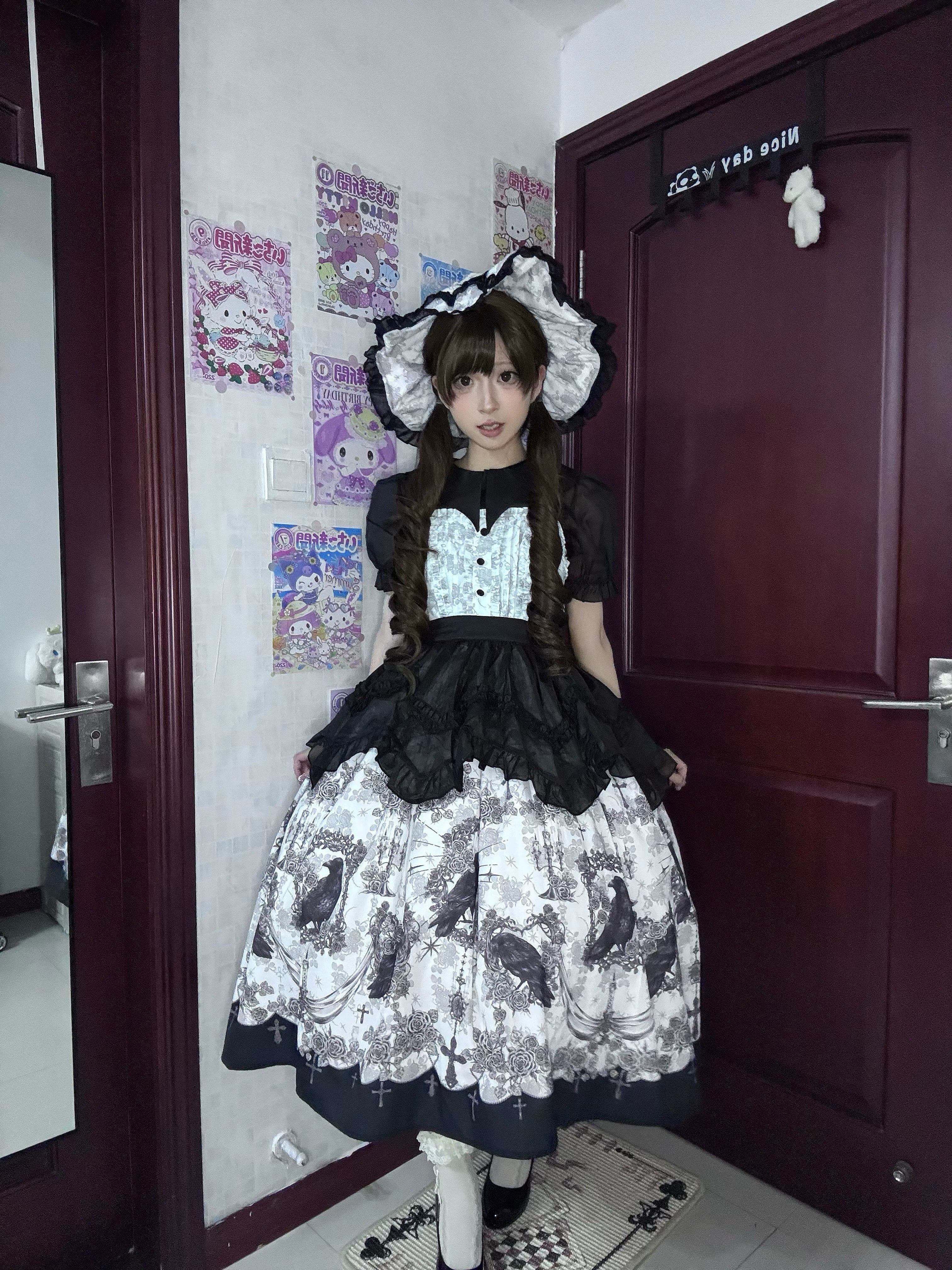 Mystic Crow - Gothic Lolita Crow Printed JSK Dress with Adjustable Straps