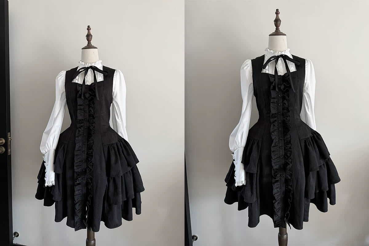 Misty Night Bell - Gothic Lolita Long Sleeve Blouse, Pintuck Placket