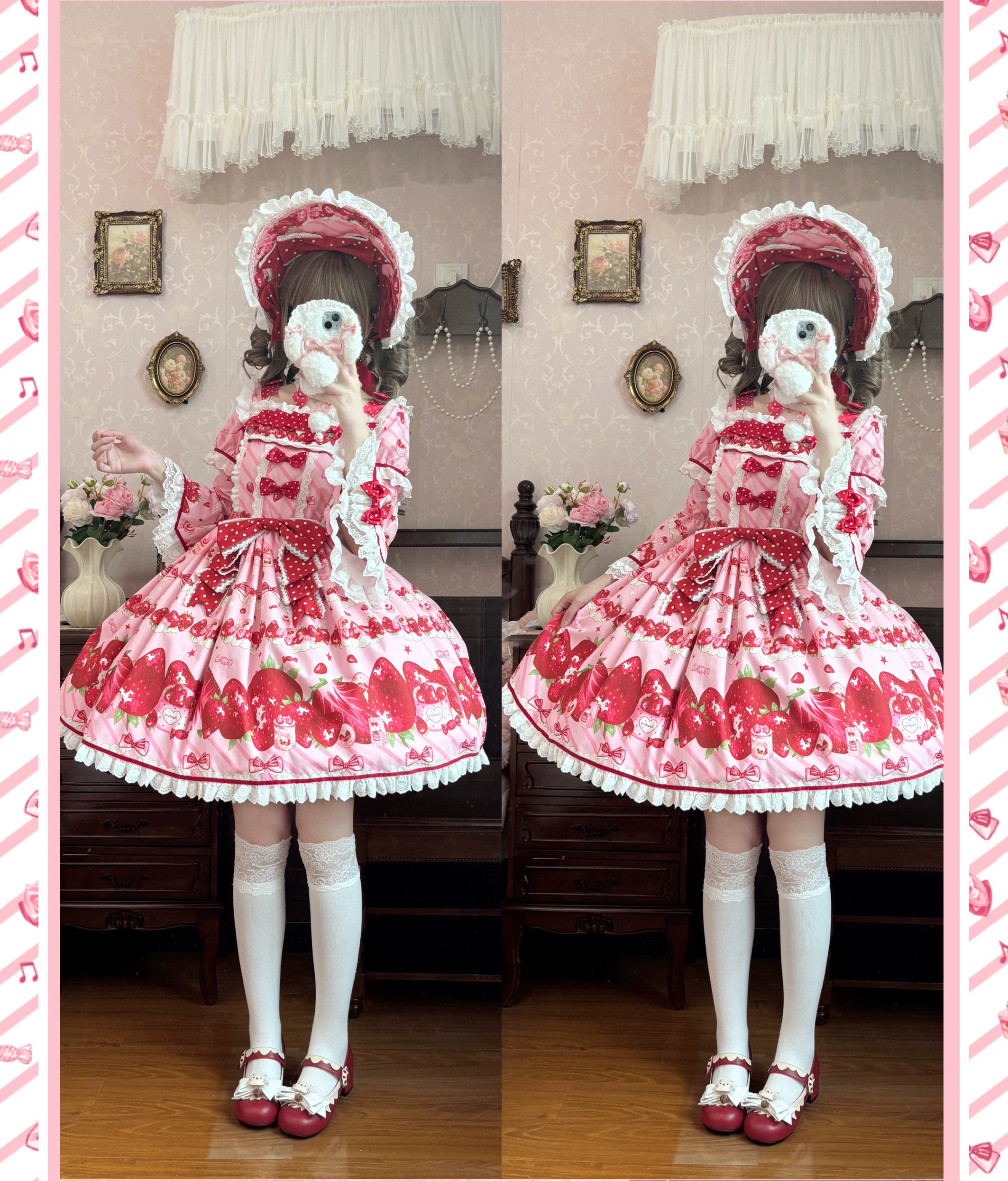 Peach Bunny - Strawberry Box - Sweet Lolita OP Dress, Strawberry Print 43994:791540