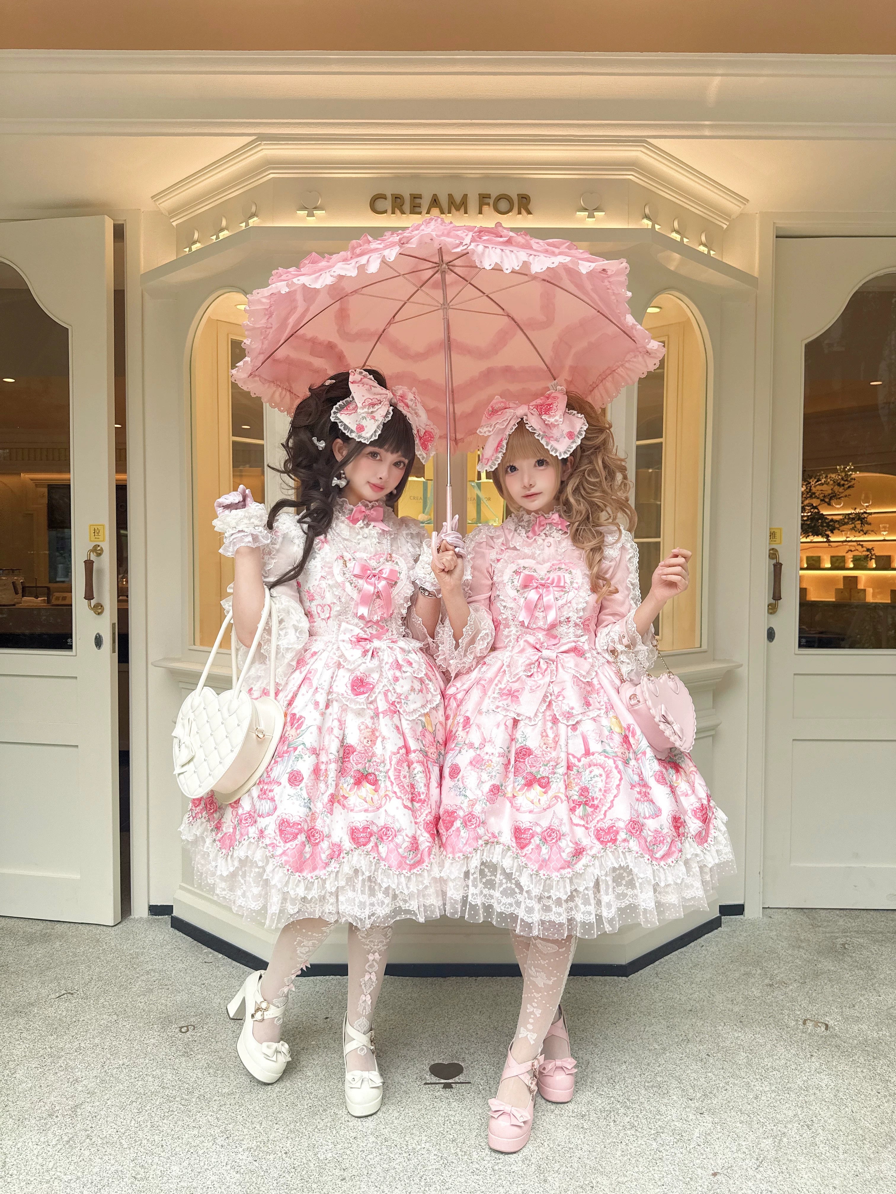 Valentine Bouquet - Old School Lolita Bouquet Printed JSK Dress with Bows 45553:852620