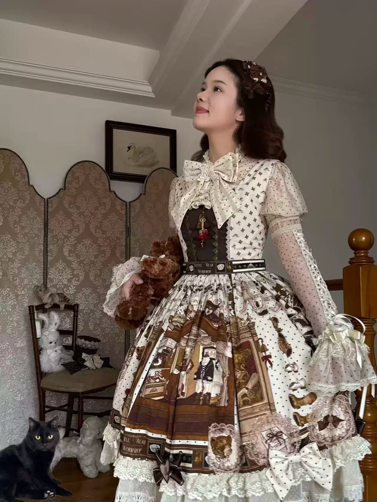 Little Bear Workshop - Cotton Sweet Lolita JSK & OP Dress, Printed Bodice