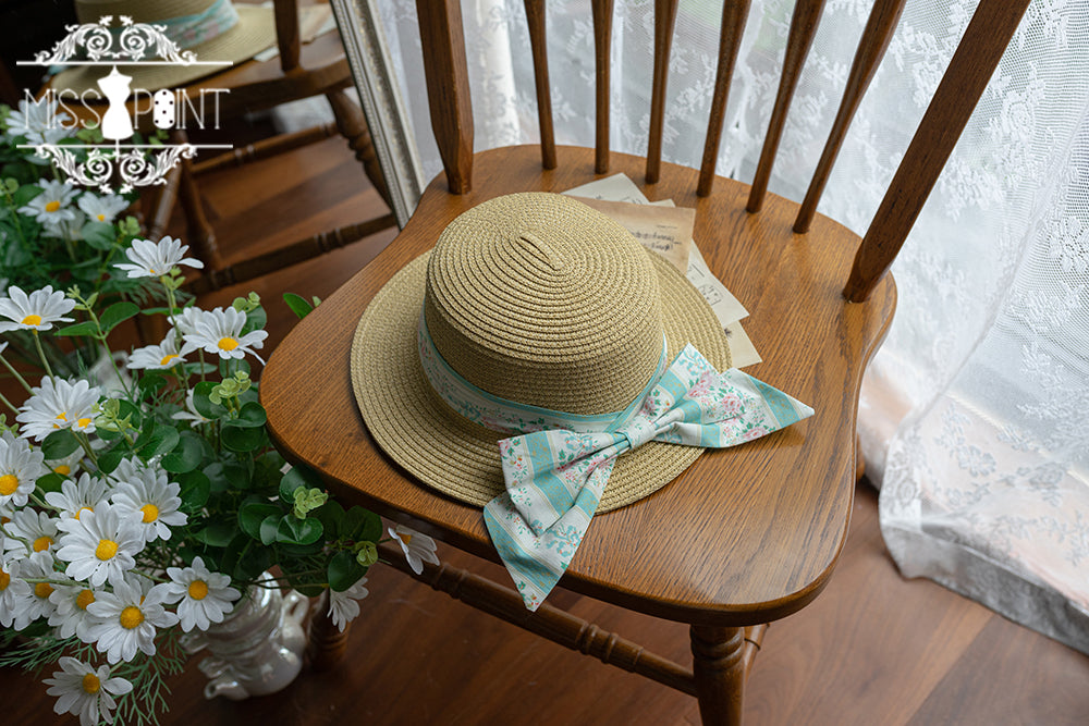 Miss Point - Happy Summer Cute Lolita Hairdband Straw Hat green stripe straw hat