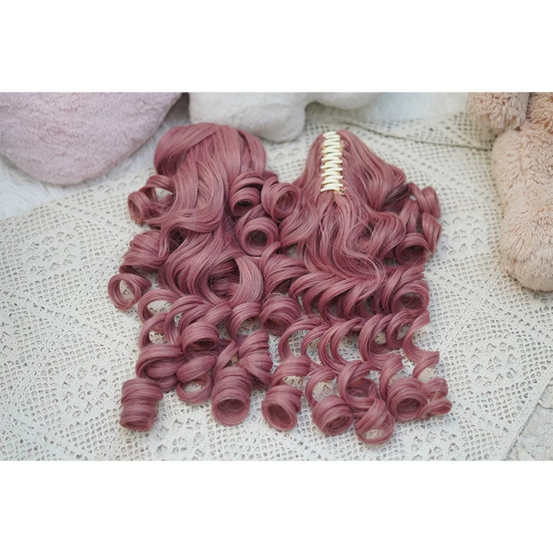 Old School Lolita See-through Bangs Wig, Curly Ponytails Rose Pink - Ponytail (a pair) Only