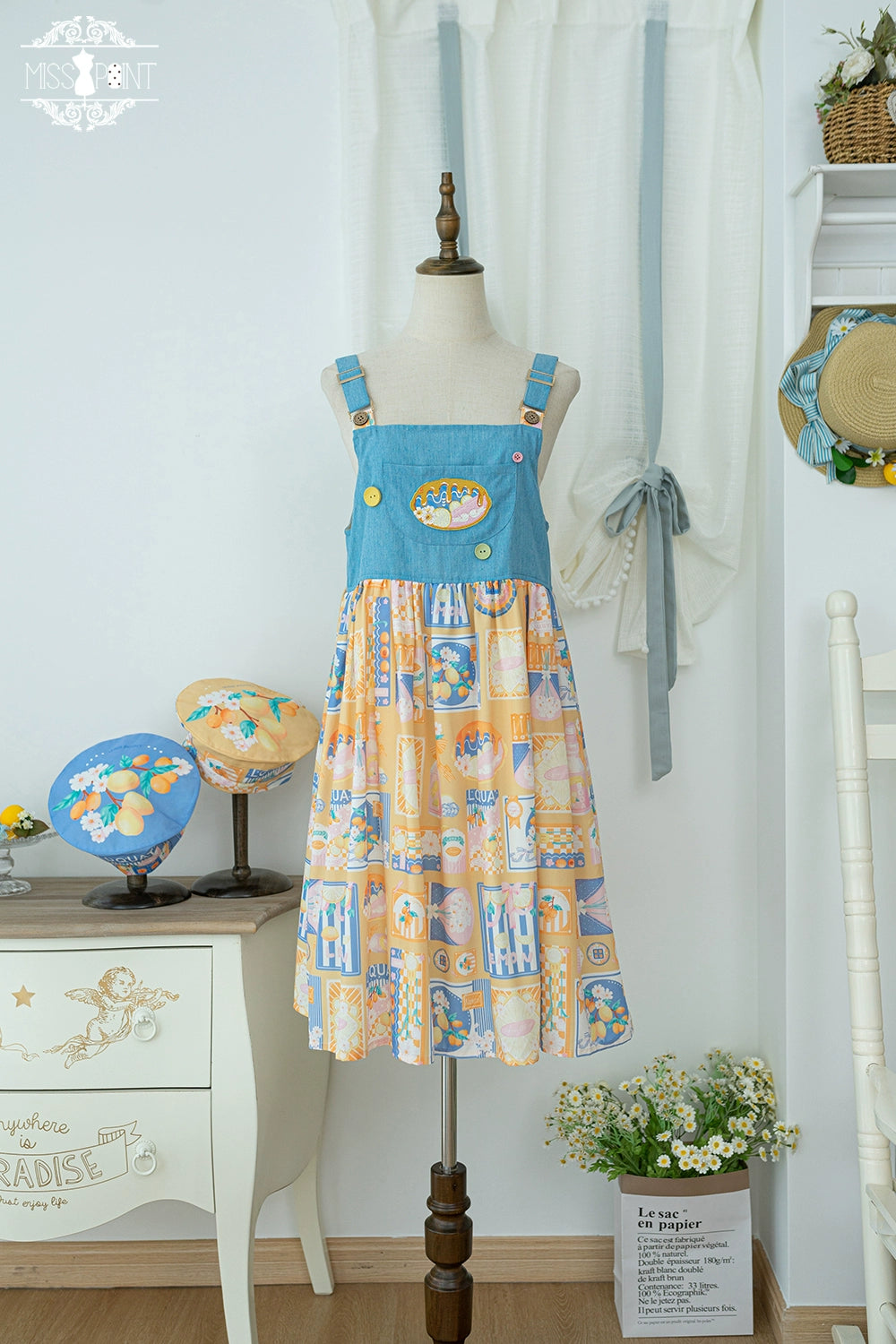 Miss Point~Daisy Lemon~Kawaii Lolita Lemon Print JSK Customized 21508:310786